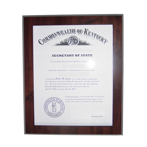 Kentucky Notary Commission Frame Fits 11 x 8.5 x inch Certificate